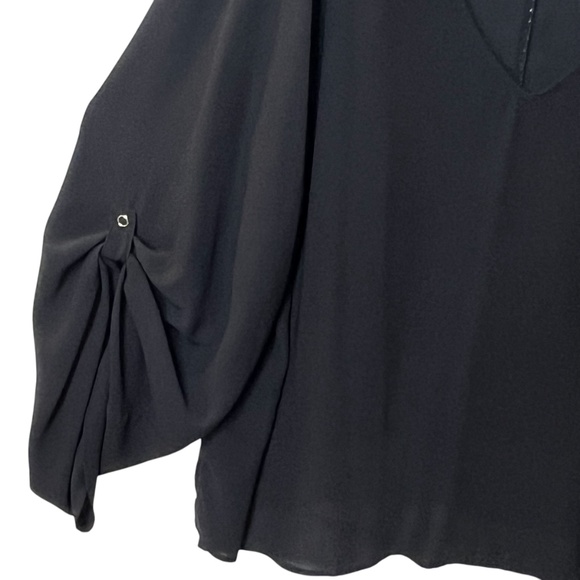 Eloquii Black Sheer Top Pull Up Snap Button Sleeves - Picture 13 of 13
